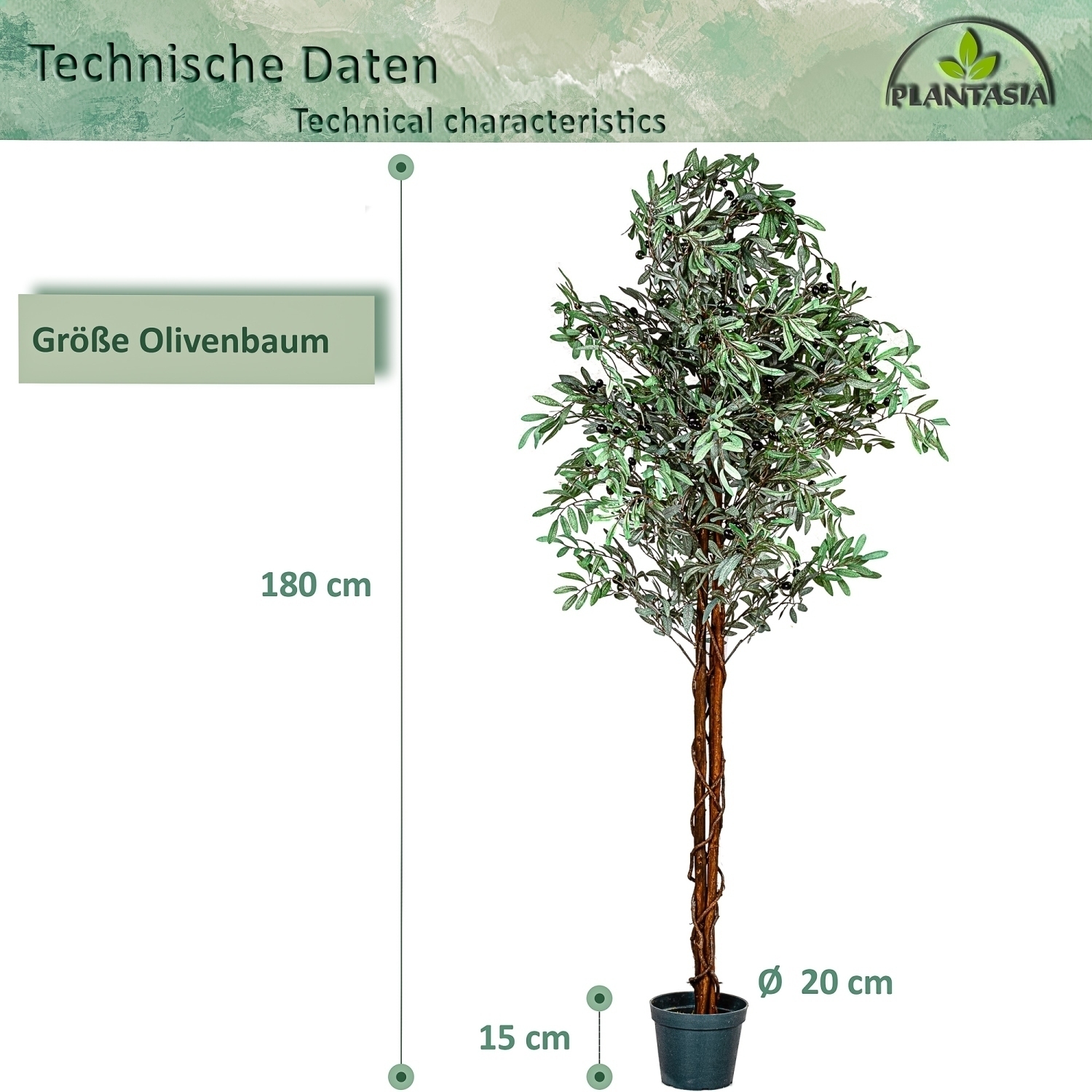 Kunstpflanze PLANTASIA/® Olivenbaum 180 cm Echtholzstamm Kunstbaum Schadstoffgepr/üft